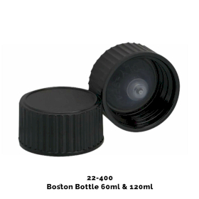 50x Čep za Jantarnu Boston Bocu (120ml) – Crna Plastična 22-400mm